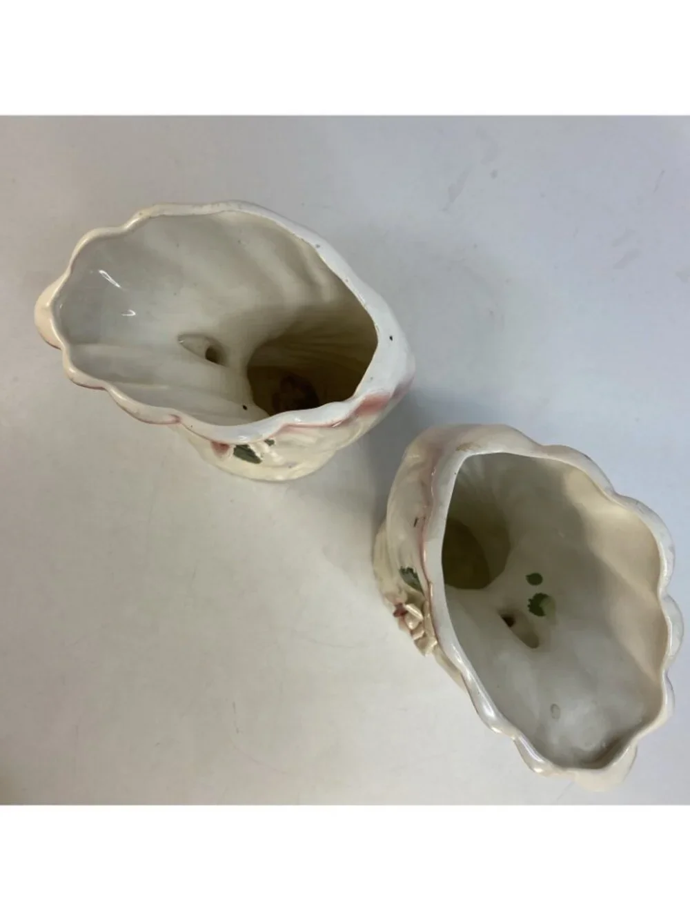 2 Sophia Ann Swan Flower Vase Pearled Iridescent Pink White Floral 8 x5in Taiwan